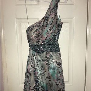 One Shoulder Leopard/Multicolor Gown